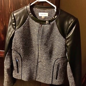 Calvin Klein Faux Leather & Tweed Jacket Size 12